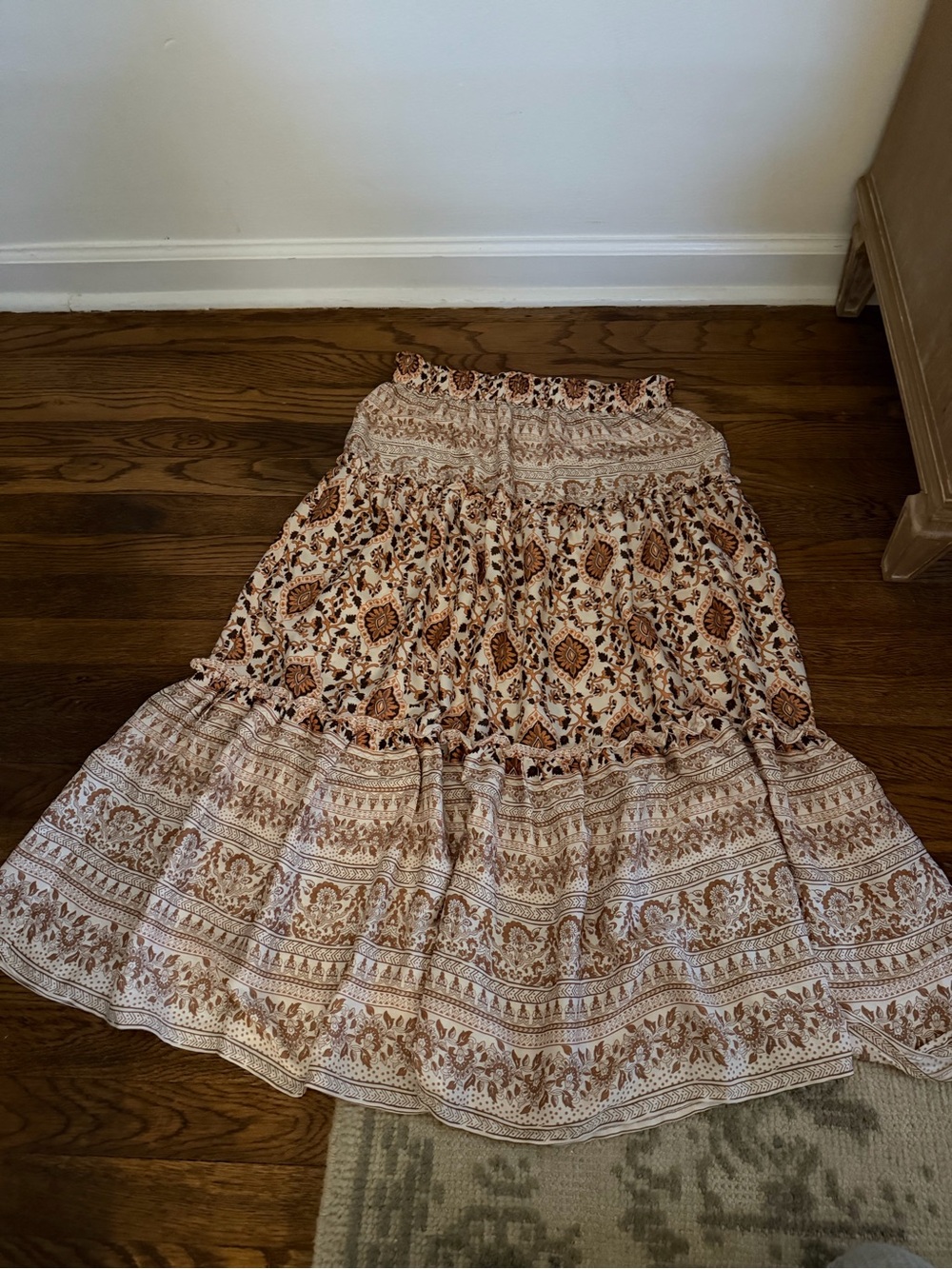 Rachel Zoe Cream and Brown Bohemian Tiered Maxi Skirt